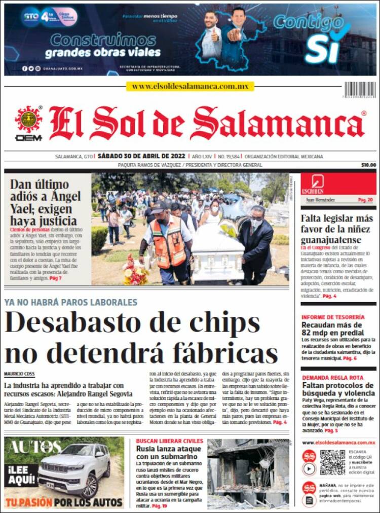 Portada de El Sol de Salamanca (México)