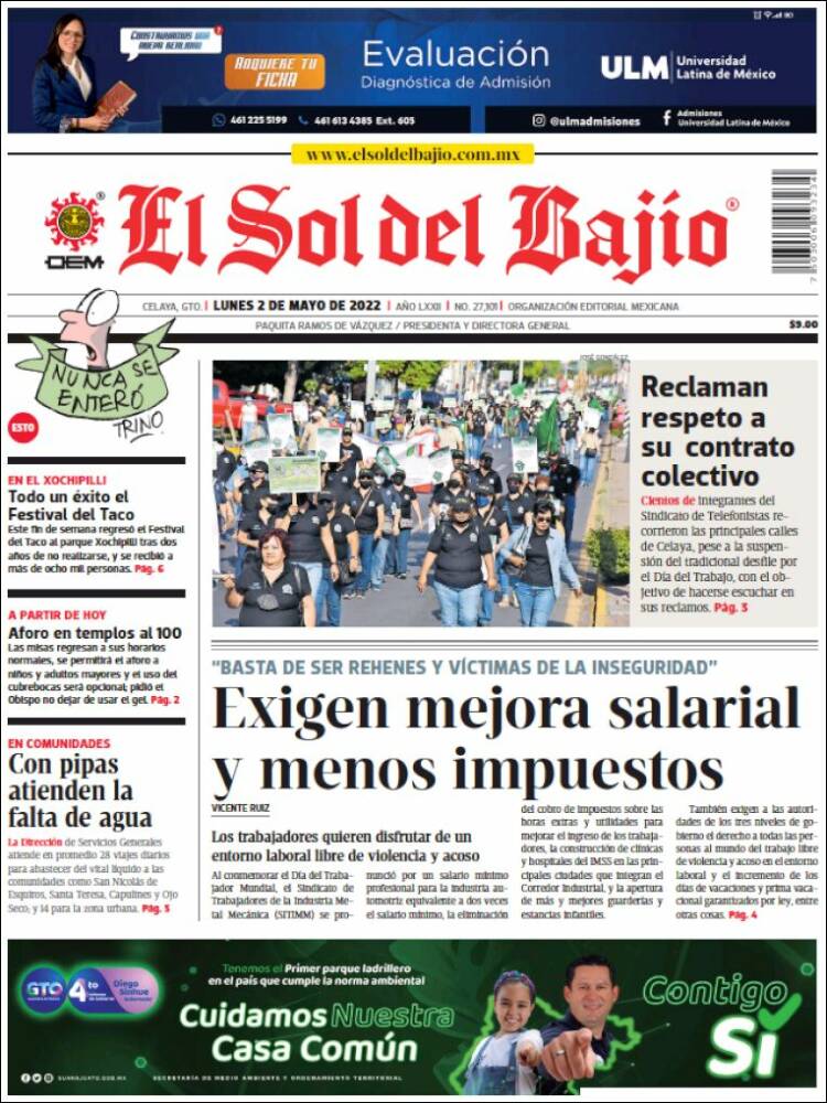 Portada de El Sol del Bajio (México)