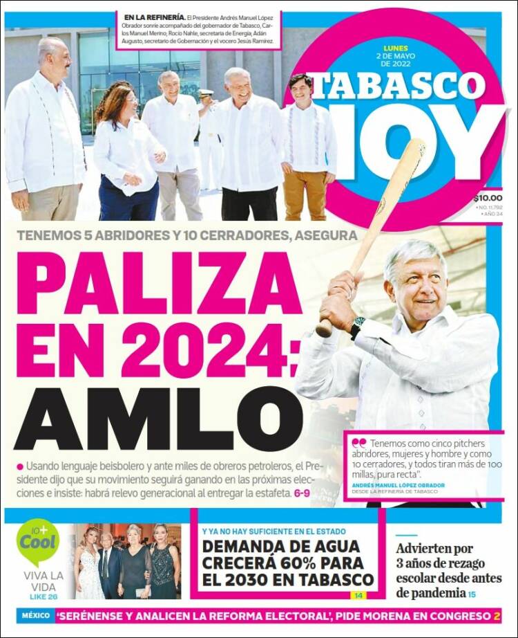 Portada de Tabasco Hoy (México)