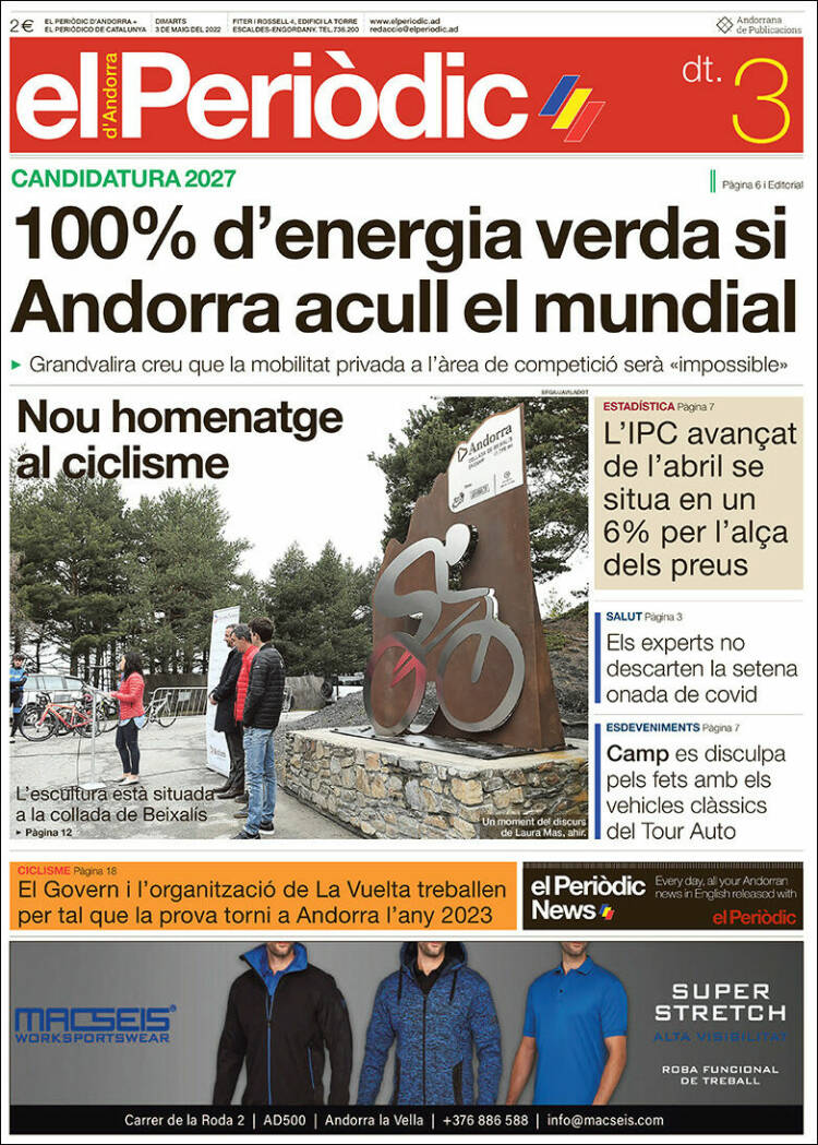 Portada de El Periòdic d'Andorra (Andorre)