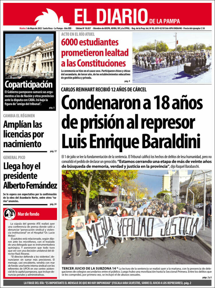 Portada de Diario de La Pampa (Argentina)