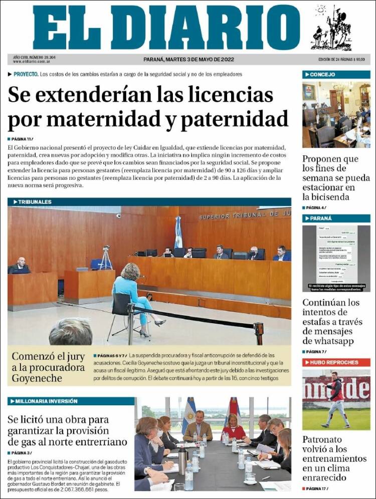 Portada de El Diario de Paraná (Argentina)