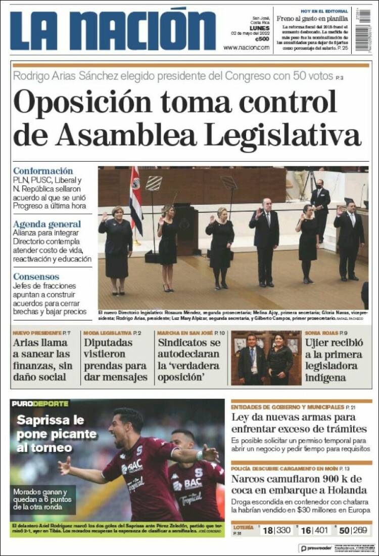 Portada de La Nación - Costa Rica (Costa Rica)