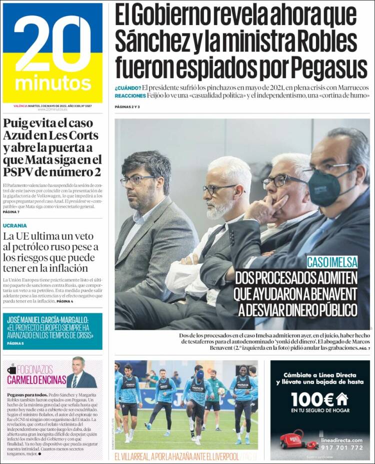 Portada de 20 Minutos - Valencia (España)