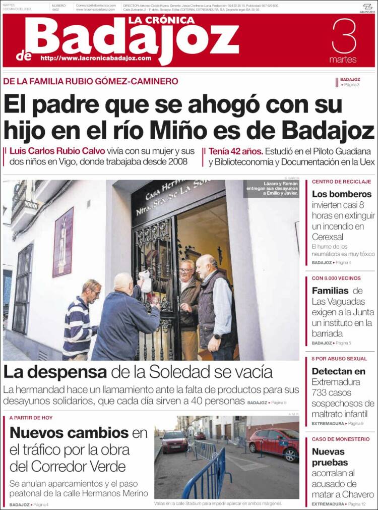 Portada de La Crónica de Badajoz (España)