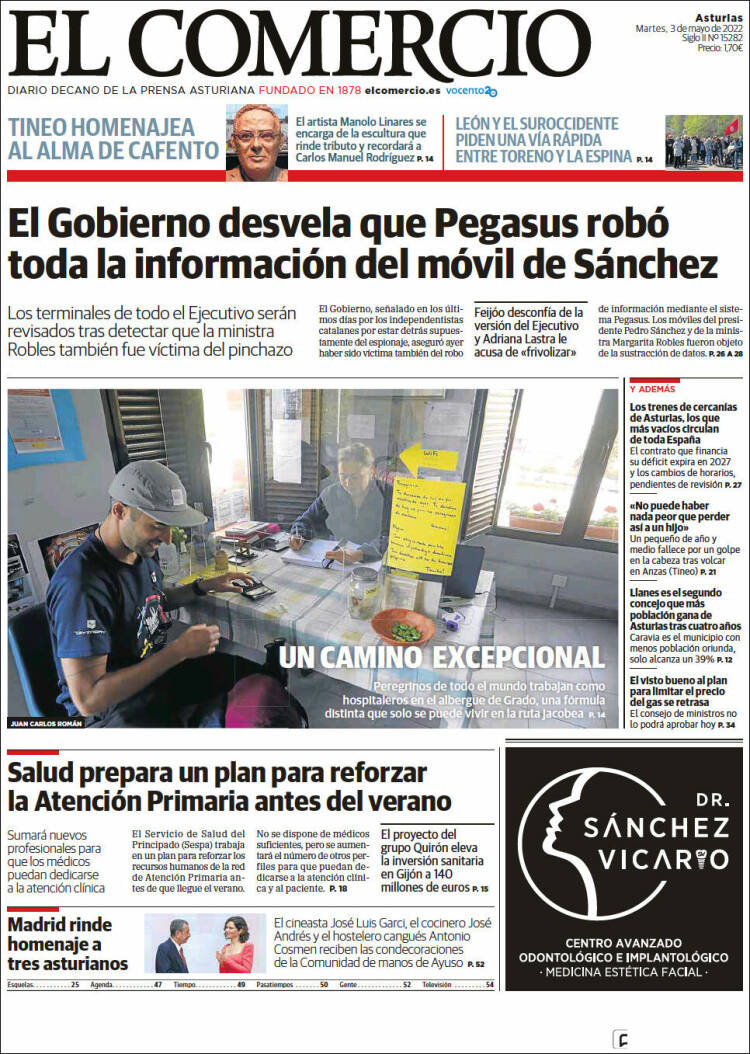 Portada de El Comercio (Espagne)