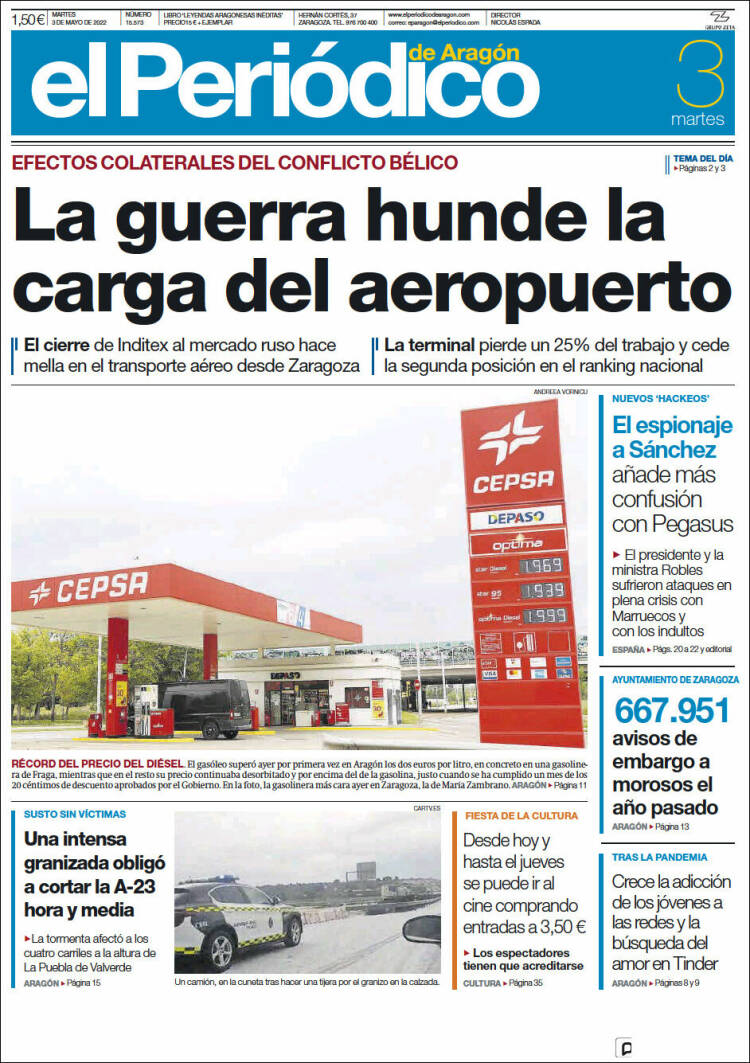 Portada de El Periódico de Aragón (España)