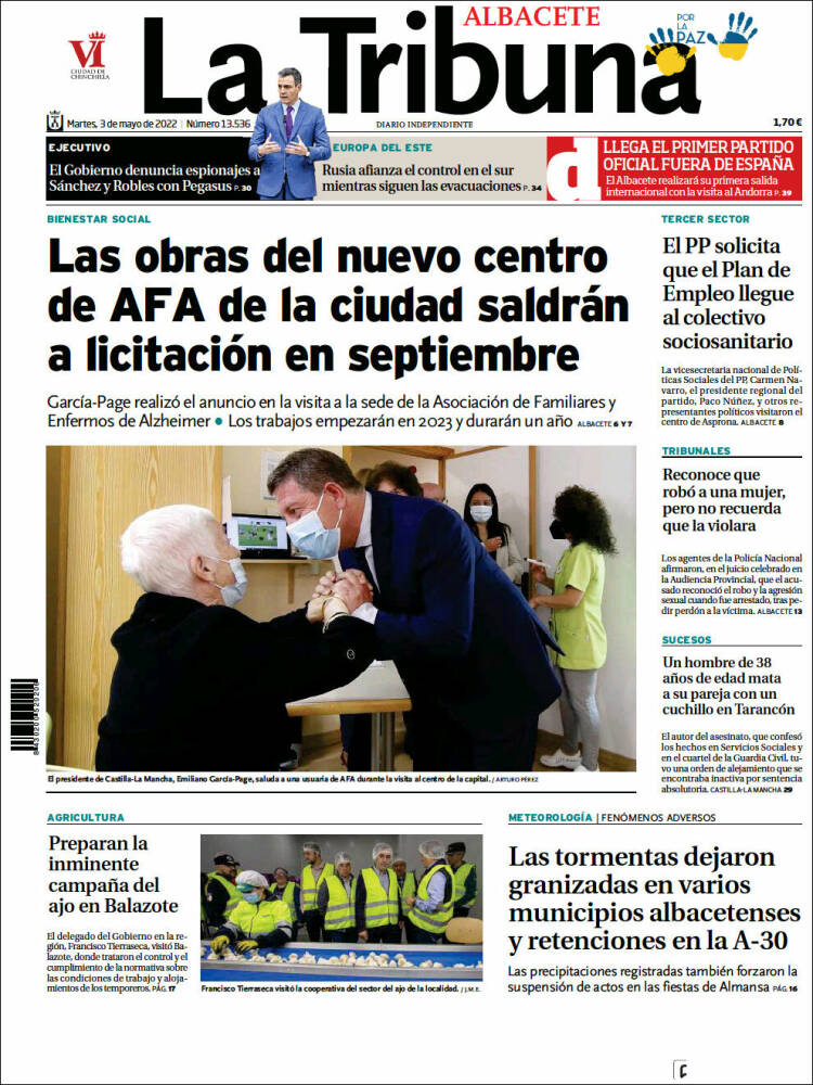 Portada de La Tribuna de Albacete (España)