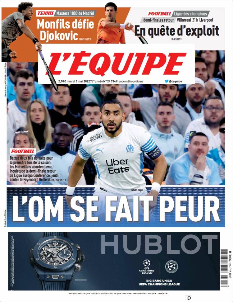 Portada de L'Equipe (Francia)