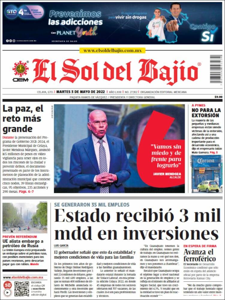 Portada de El Sol del Bajio (México)