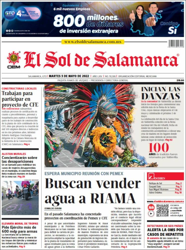 Portada de El Sol de Salamanca (México)