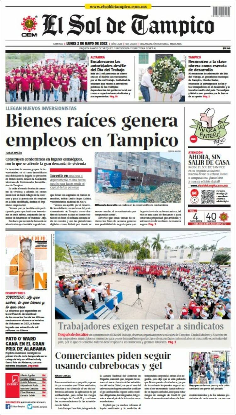 Portada de El Sol de Tampico (México)