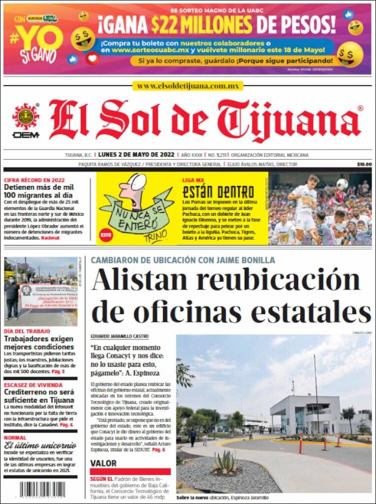 Portada de El Sol de Tijuana (México)