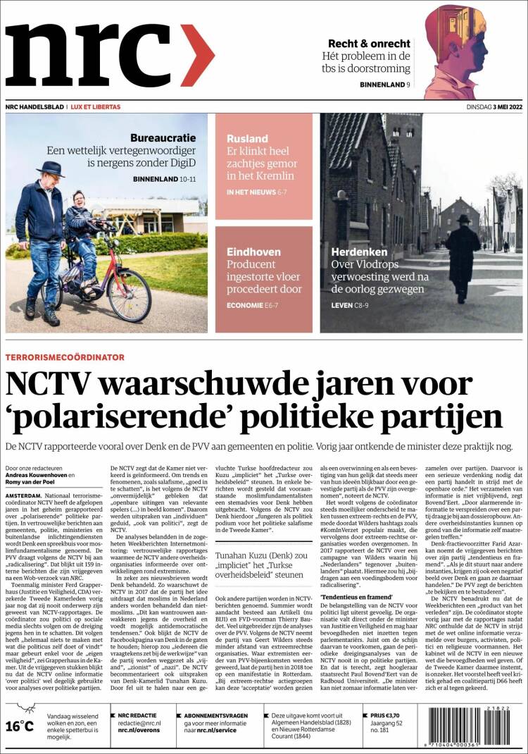Portada de NRC Handelsblad (Pa&iacute;ses Bajos)