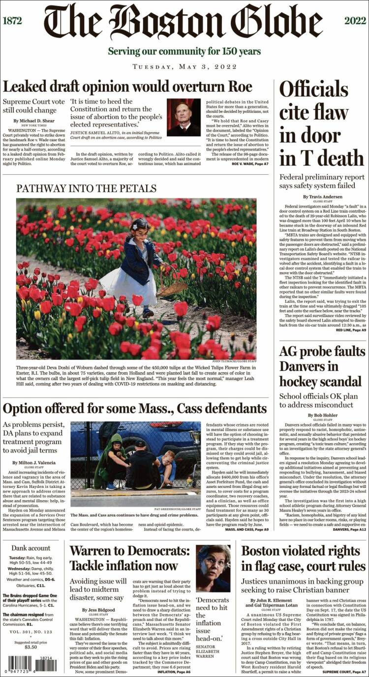 Portada de Boston Globe (USA)