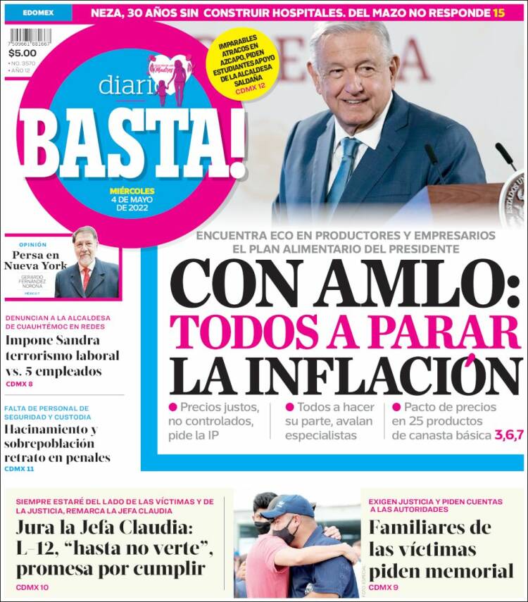 Portada de Diario Basta (México)