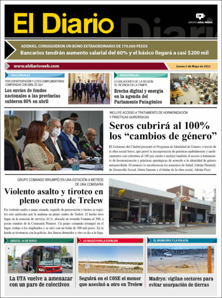 Portada de El Diario de Madryn (Argentina)