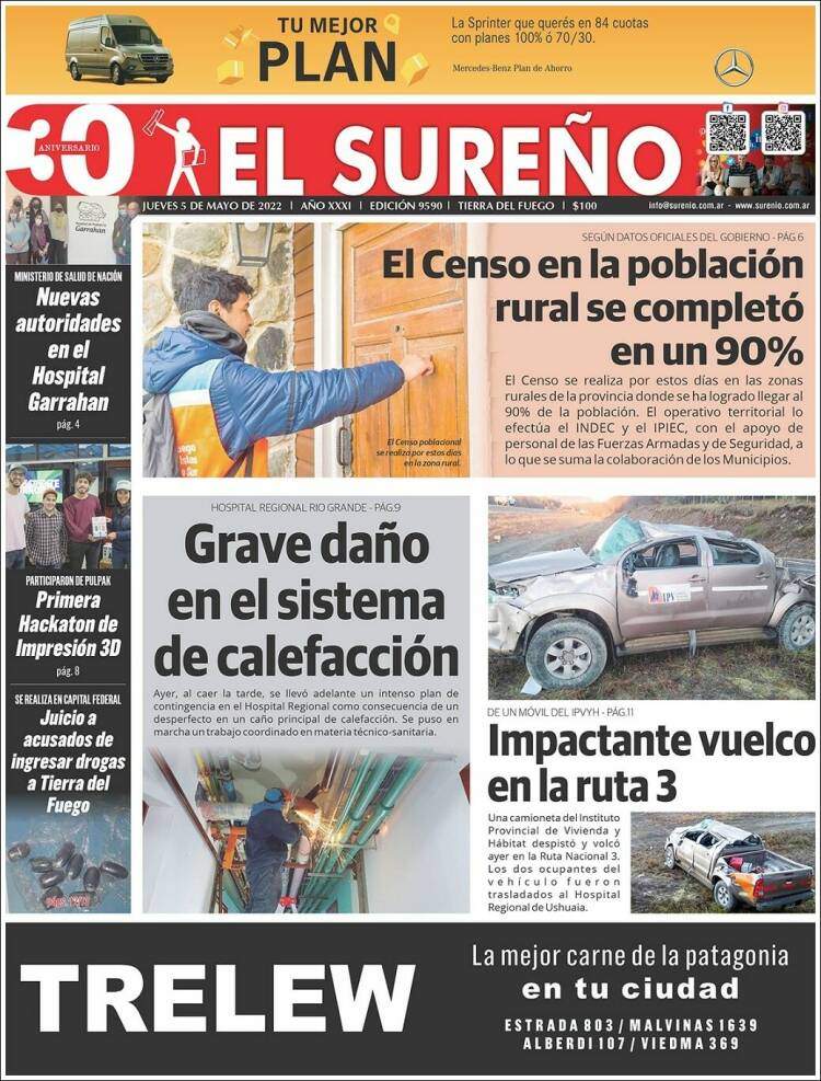 Portada de Diario El Sureño (Argentina)