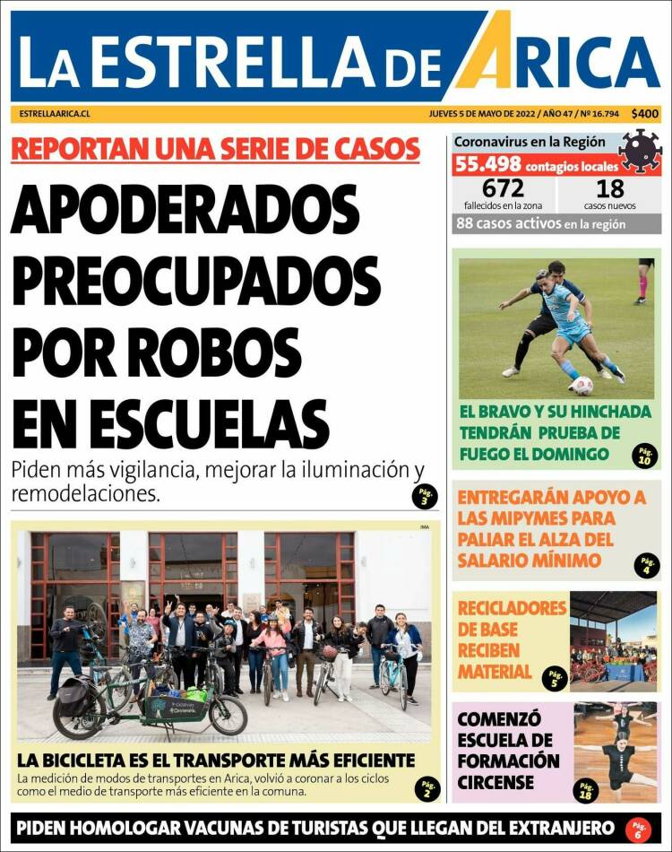 Portada de La Estrella de Arica (Chile)