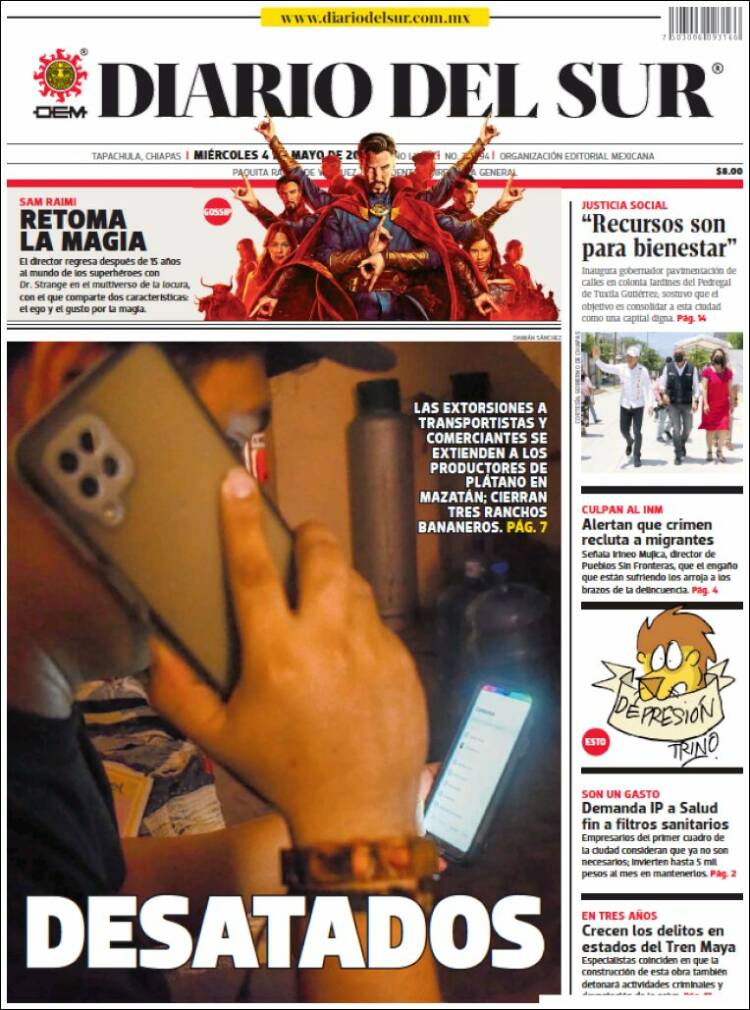 Portada de El Diario del Sur (México)