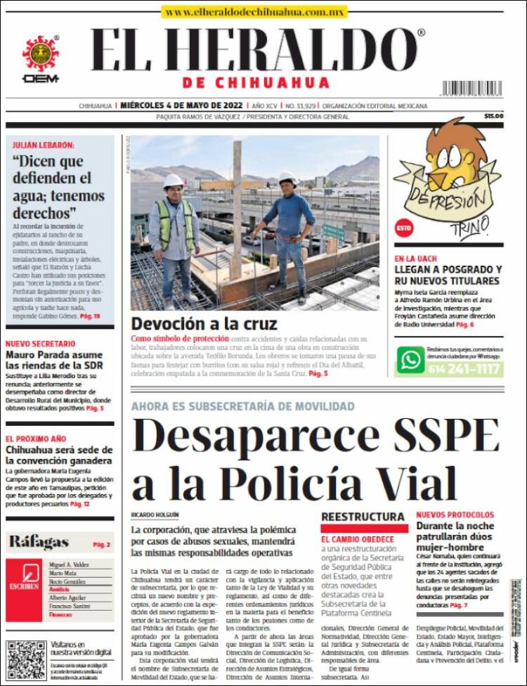 Portada de El Heraldo de Chihuahua (México)