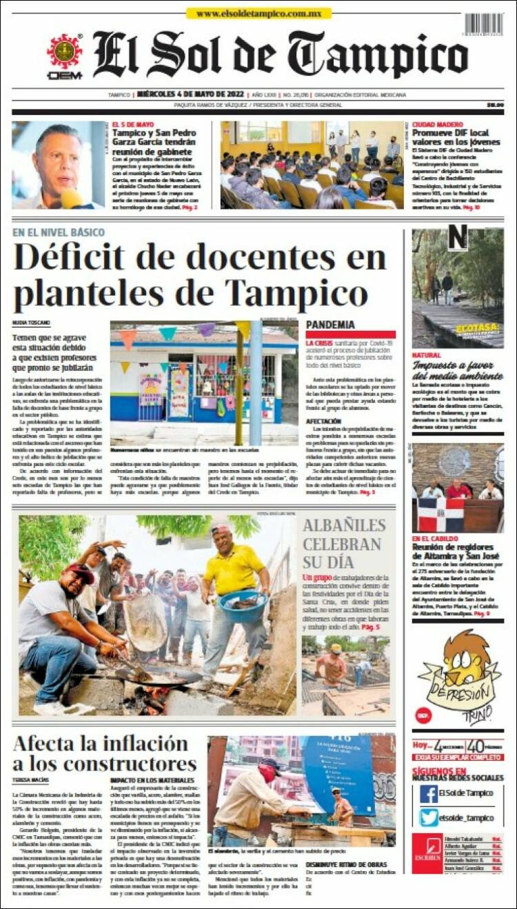 Portada de El Sol de Tampico (México)