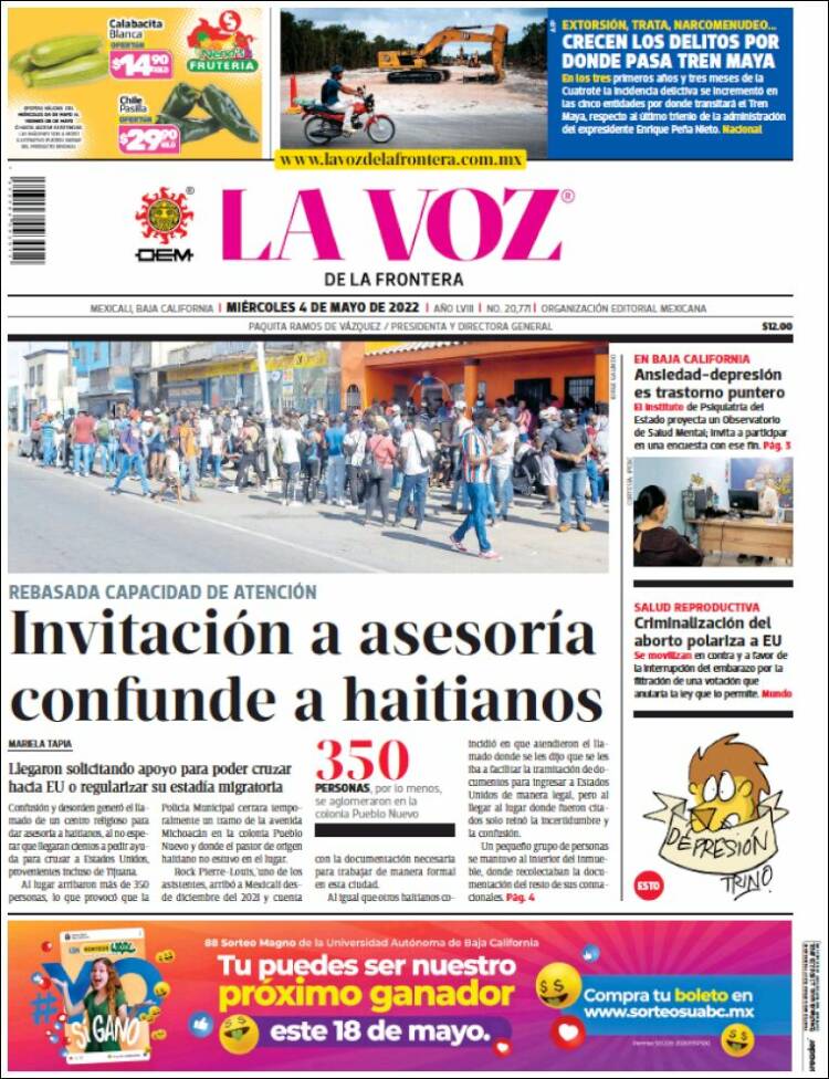 Portada de La Voz de la Frontera (México)