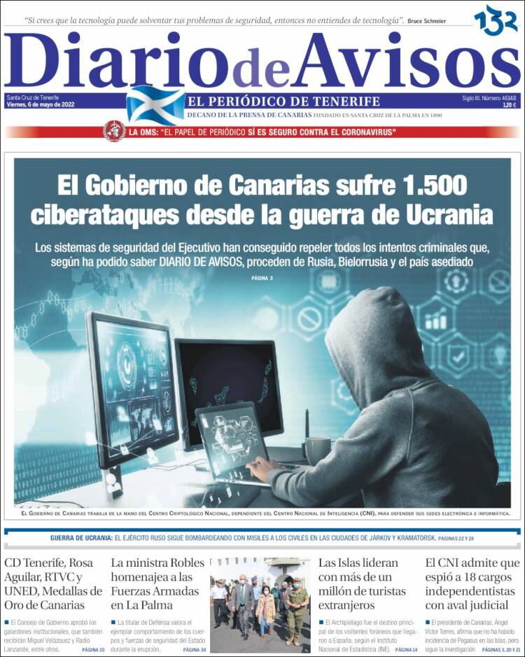 Portada de Diarios de Avisos (España)