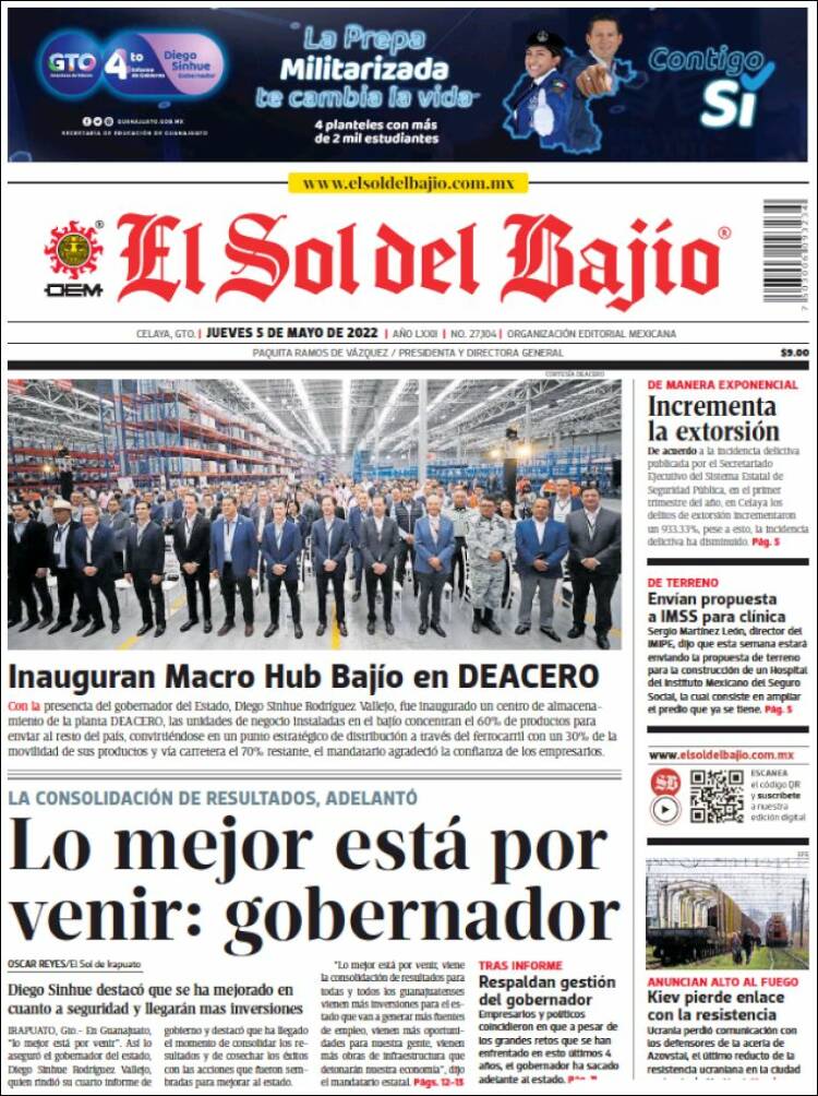 Portada de El Sol del Bajio (México)