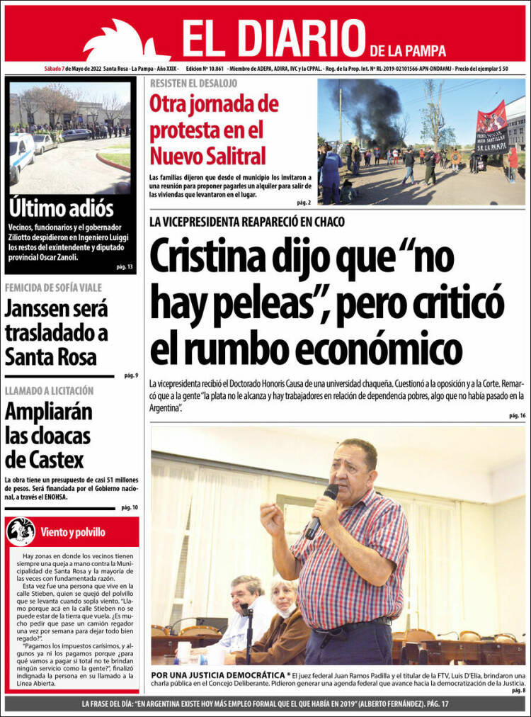 Portada de Diario de La Pampa (Argentina)