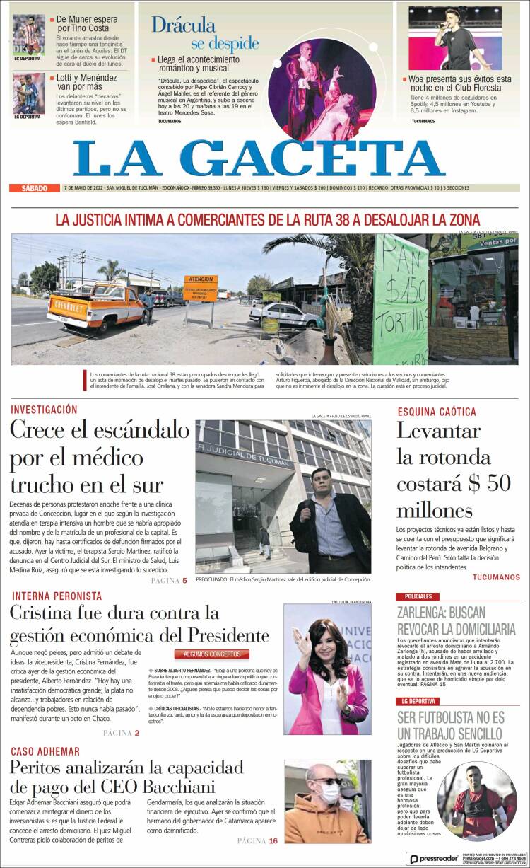 Portada de La Gaceta (Argentina)