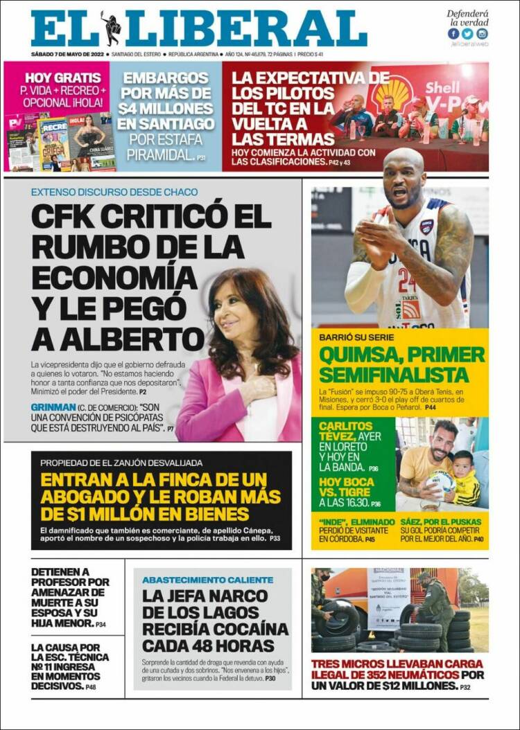 Portada de Diario El Liberal (Argentina)