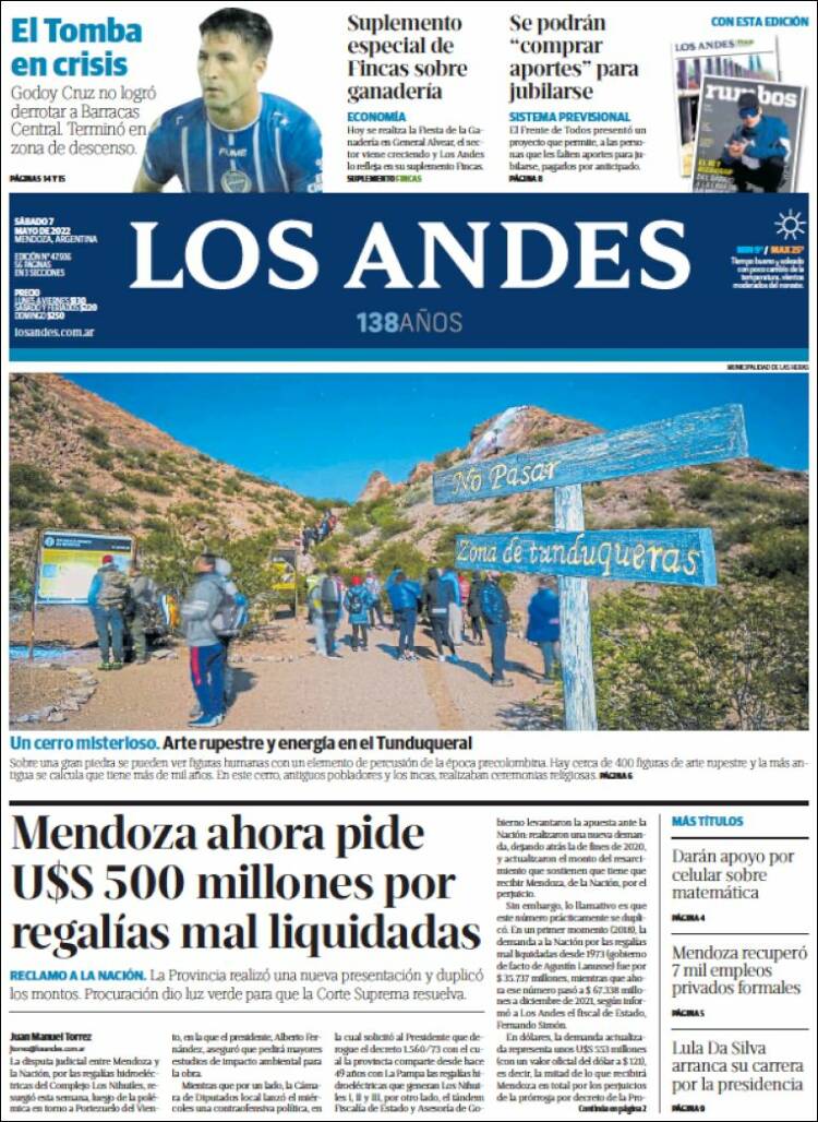 Portada de Los Andes - Mendoza (Argentina)