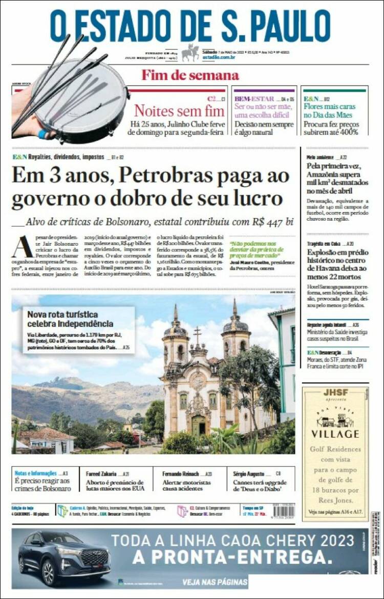 Portada de O Estado de São Paulo (Brasil)