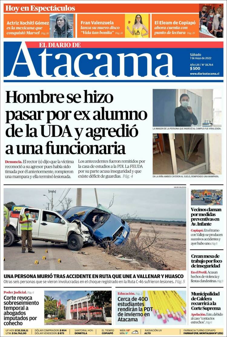 Portada de Diario de Atacama (Chile)