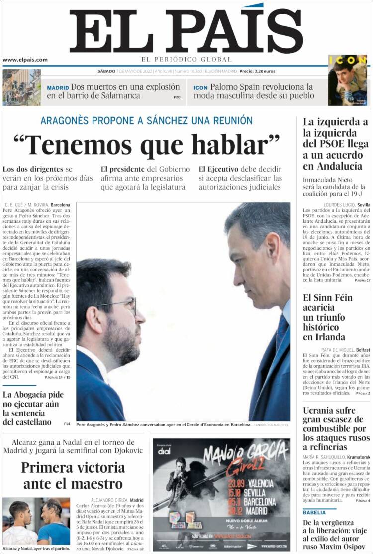 Portada de El País (España)