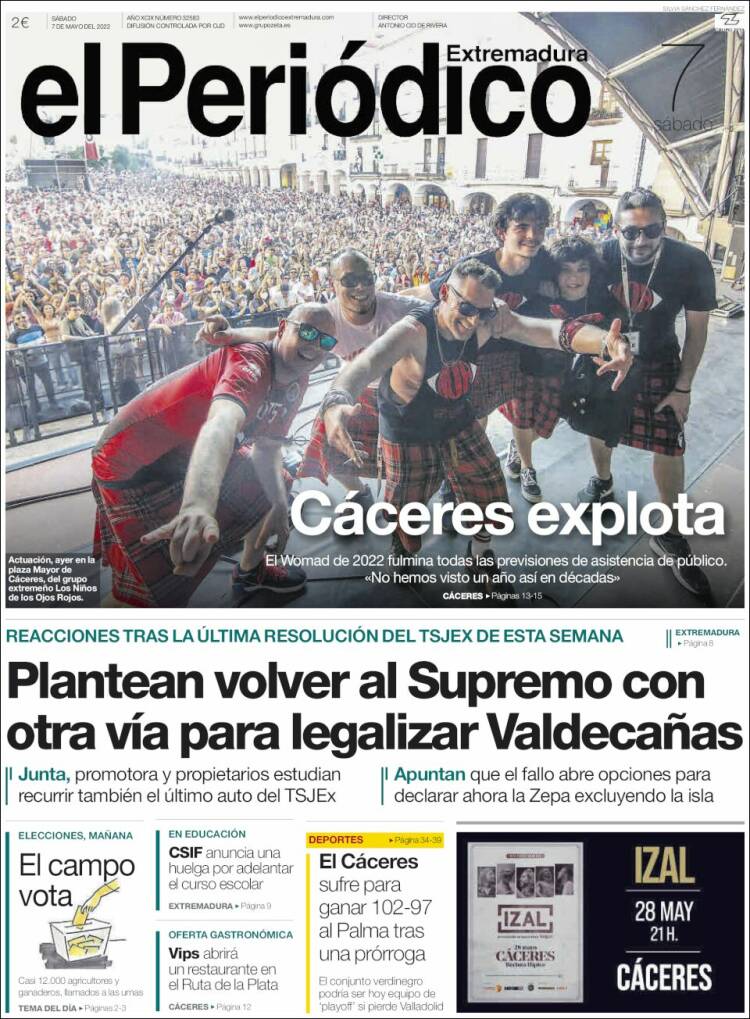 Portada de El Periódico de Extremadura (España)