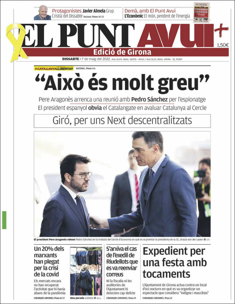 Portada de El Punt Avui - Girona (España)