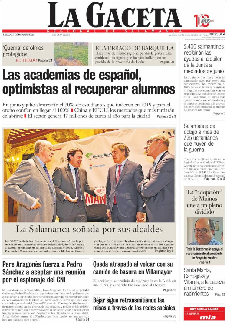 Portada de La Gaceta de Salamanca (España)