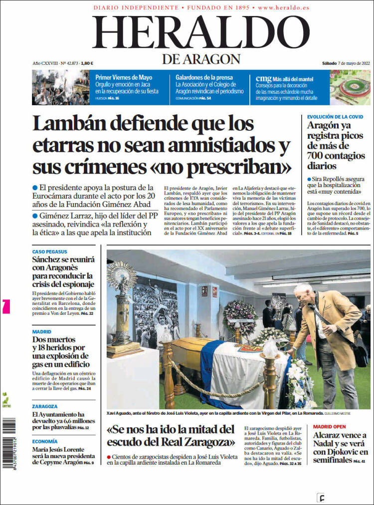 Portada de Heraldo de Aragón (España)