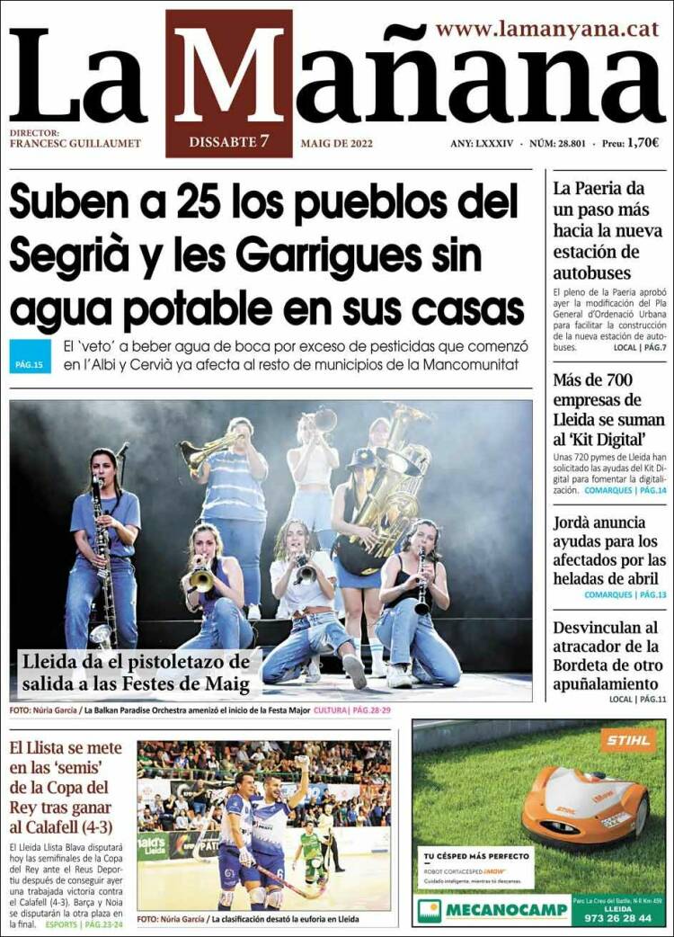Portada de La Mañana - Diari de Ponent (España)