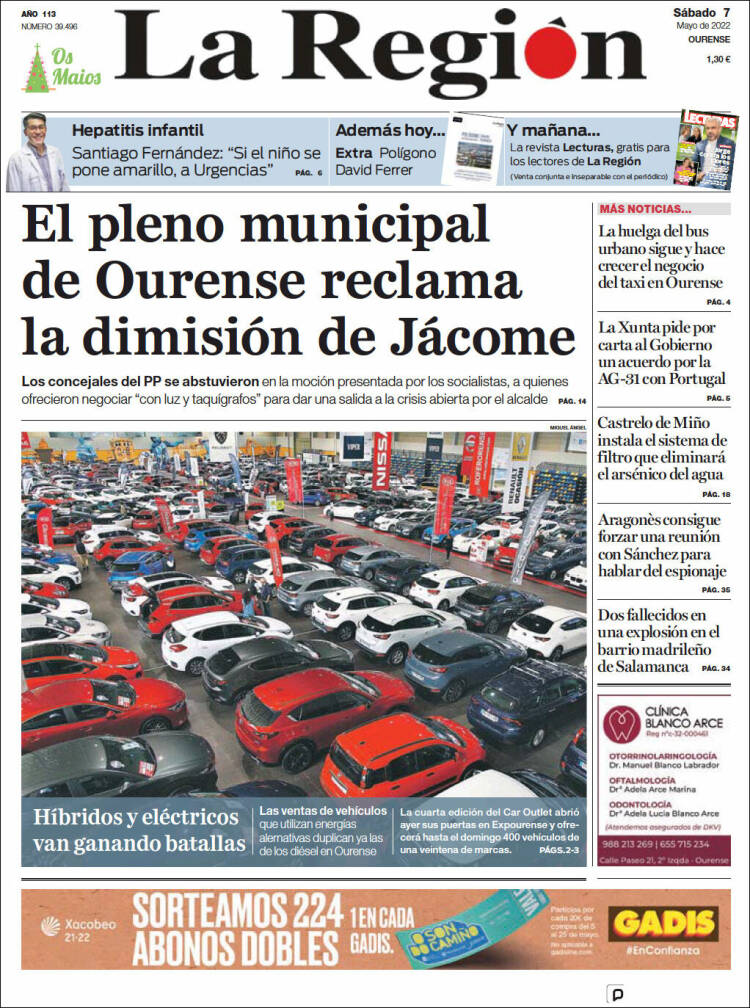 Portada de La Región de Ourense (España)