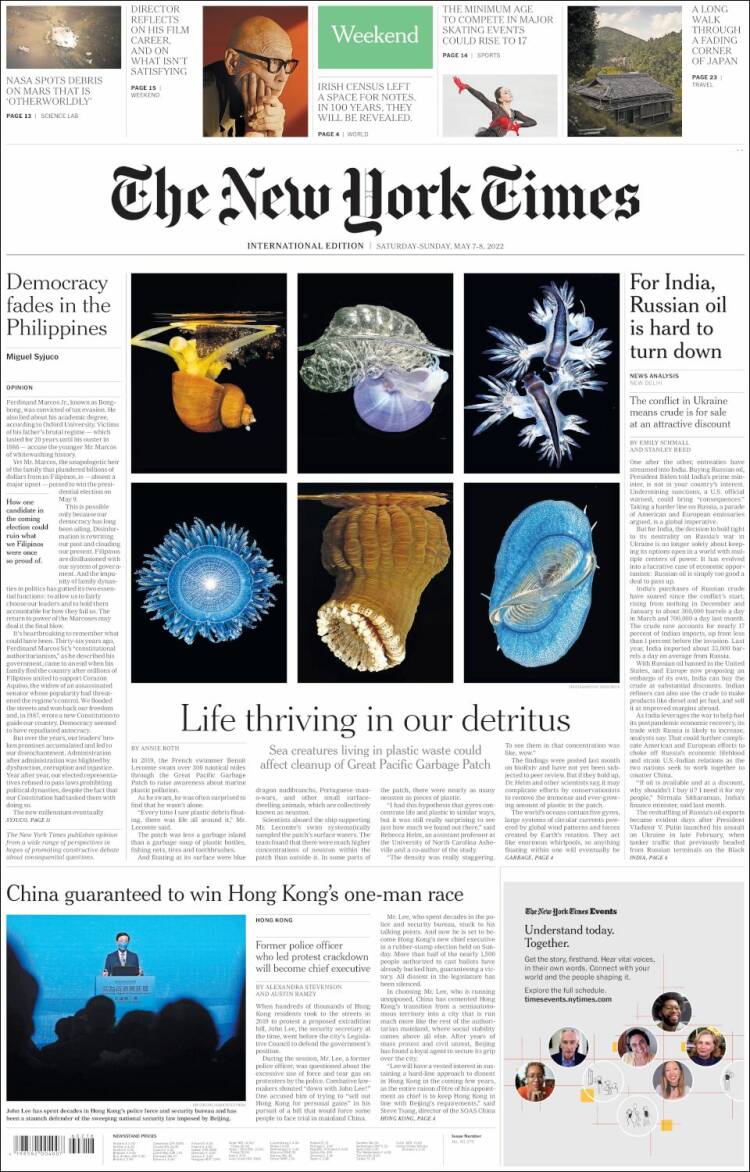 Portada de International New York Times (Europa)