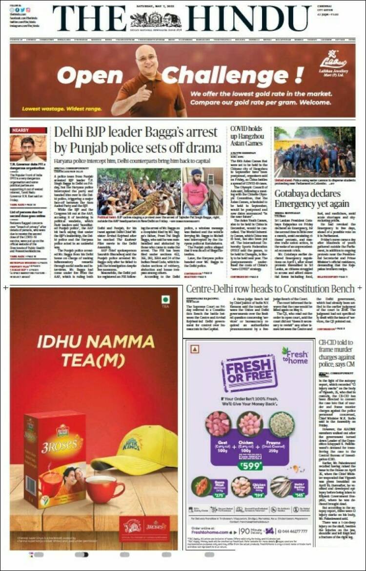 Portada de The Hindu (India)