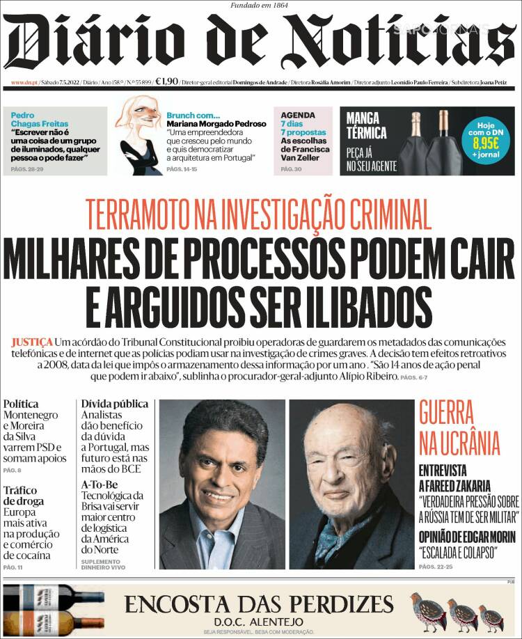 Portada de Diário de Noticias (Portugal)