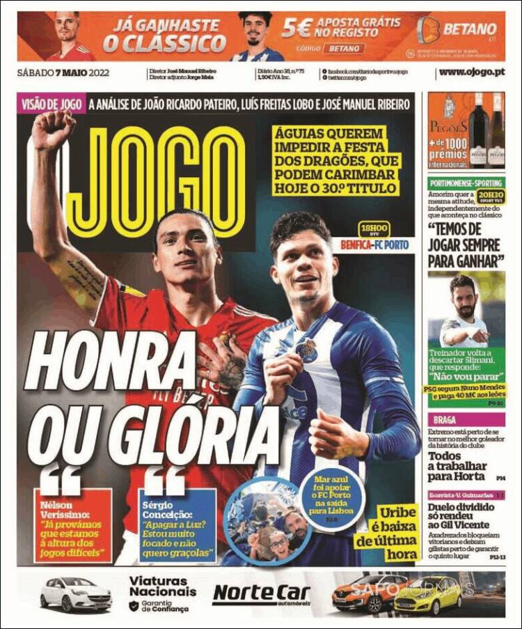 Portada de O Jogo (Portugal)