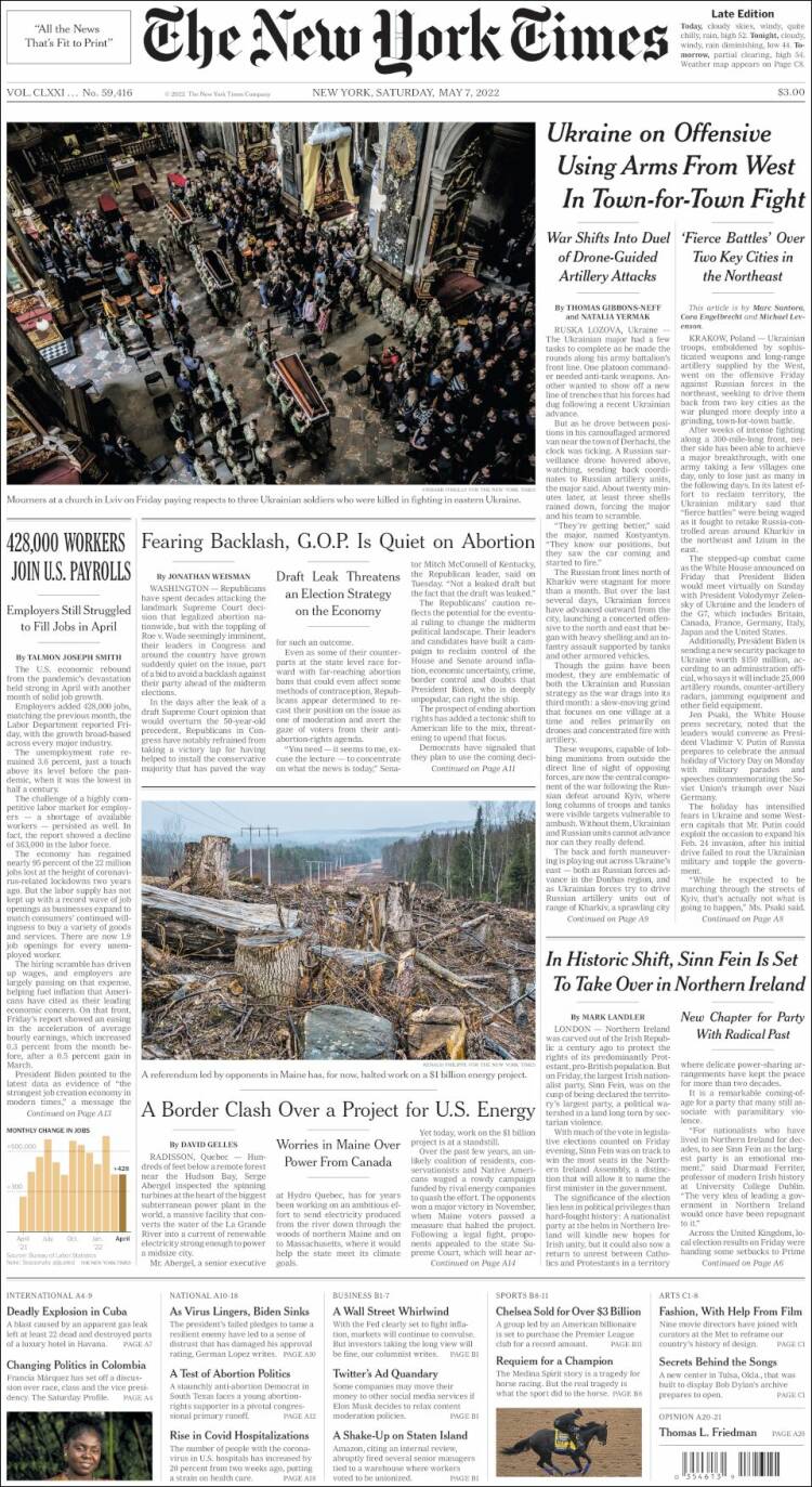 Portada de New York Times (USA)