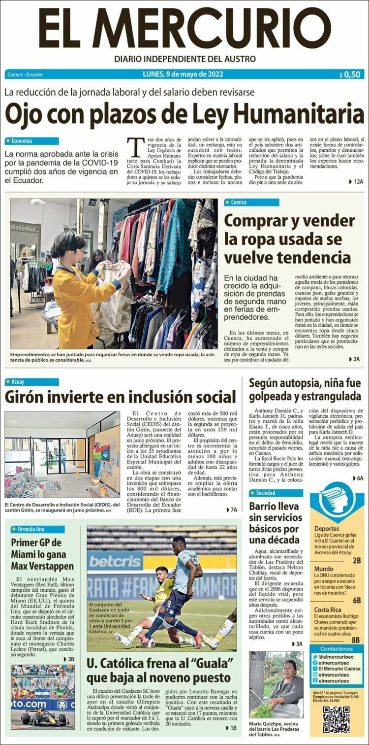 Portada de Diario El Mercurio (Ecuador)