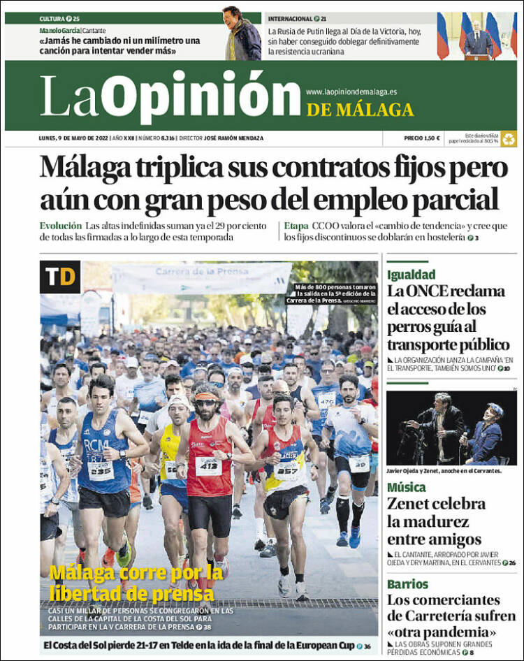 Portada de La Opinión de Málaga (España)