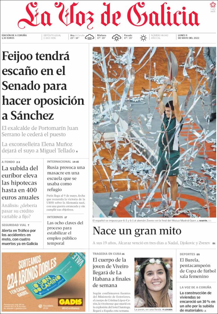 Portada de La Voz de Galicia (España)